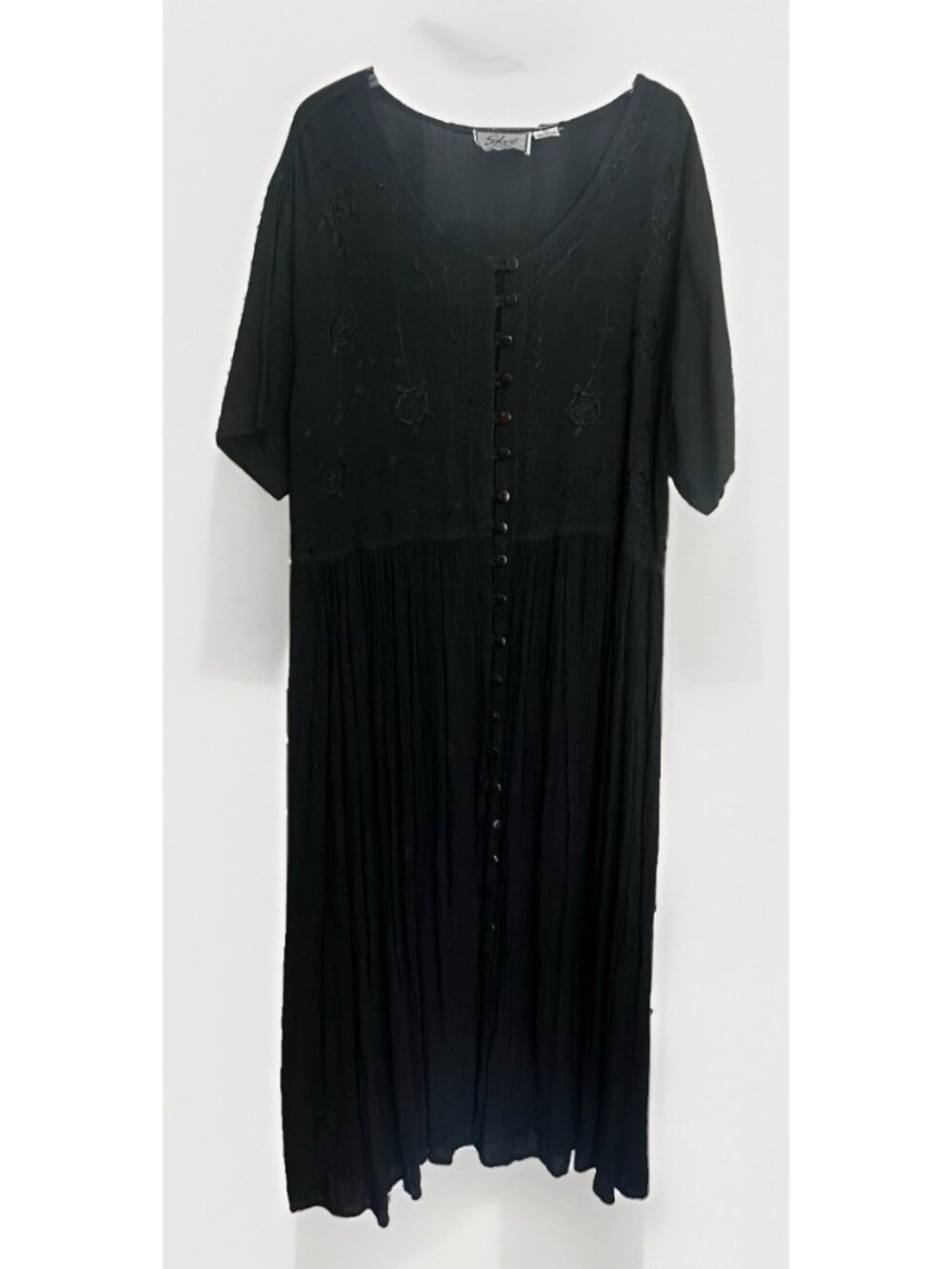 Ren Fair Fairy Black Rayon Embroidered Boho Midi Dress Womens India 3XL.   Q